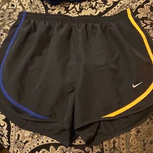 Nike Black Athletic Shorts with Blue and Yellow Accents
